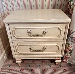 Vintage Shabby Chic Off White Painted Two Drawer Nightstand