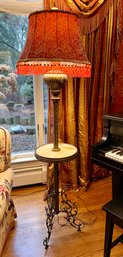 Antique Victorian Wrought Iron And Marble Floor Lamp With Coveted Marble Tray Table