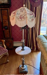 Antique Tall Bronze And Marble Floor Lamp With Shade