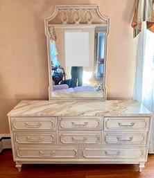 Exceptional Vintage Hand Painted Cream Dresser With Mirror