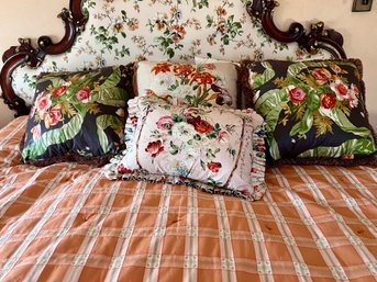 Lot Of Bedding, 4 Chintz Throw Pillows, King Comforter Cover
