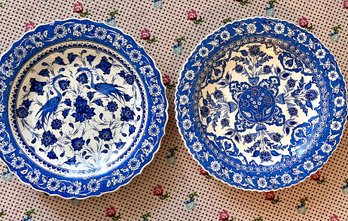 Set Of Two Chinoiserie Blue And White Large Porcelain Chargers