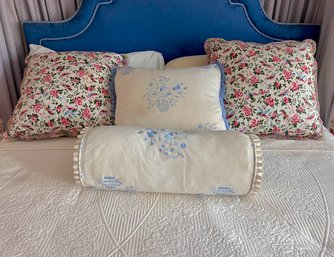Set Of 4 Custom Boudoir Chintz Throw Pillows With Mattelasse Quilt