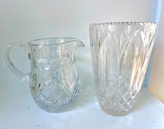 2 Pcs Galway Crystal Signed Vase And Water Pitcher