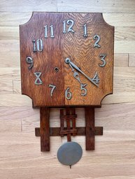 Antique Oak Arts And Crafts Style Wall Clock