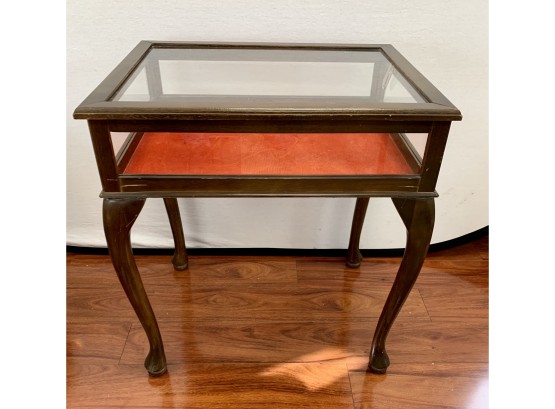 Vintage Square Glass And Mahogany Display Case With Hinge At Top To Open