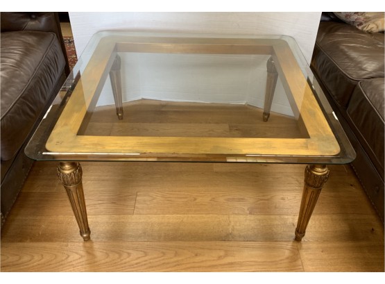 Lillian August Square Giltwood Coffee Table With Glass Top Circa Early 2000s