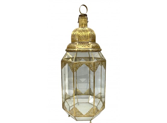 Large Moorish Morrocan Glass And Brass  Hurricane Lantern XL Three Feet Tall!