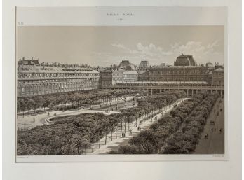 Antique Drypoint Etching Lithograph Of Paris Palais Royal 1880
