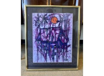 Exceptional Mid Century Modern Signed S. King Original Abstract Painting On Silk