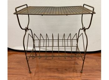 Mid Century Modern Metal End Table With Magazine Rack Below