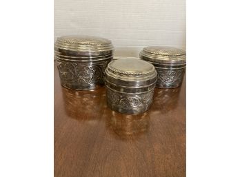 Trio Of Silver-plate Vanity Containers