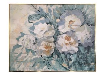 Mid Century Large Floral Painting Signed Lee Reynolds Five Feet Wide