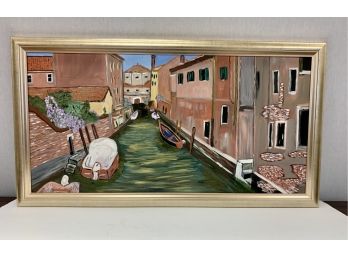 Colorful Original Venice Oil Painting Framed Unsigned