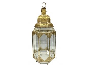 Large Moorish Morrocan Glass And Brass  Hurricane Lantern XL Three Feet Tall!