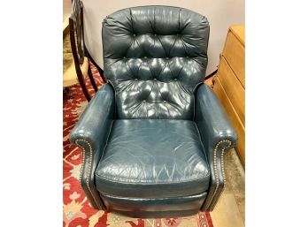 Blue Leather Chesterfield Nailhead Recliner Chair By Bradington Young With Tufting