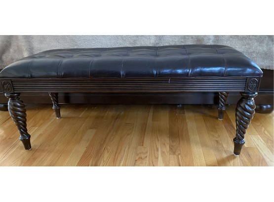 SIGNED BERNHARDT DESIGNER  BLACK LEATHER TUFTED CHESTERFIELD BENCH - Delivery Available