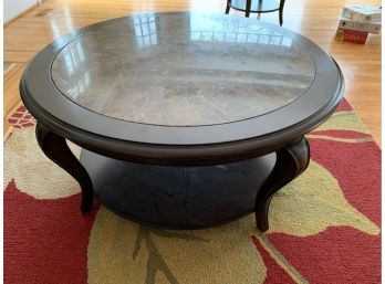 LARGE BERNHARDT ROUND GRANITE TOP 2 TIERED END TABLE 40' ROUND - Delivery Available
