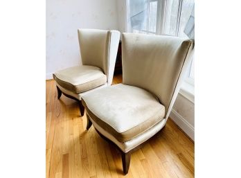 PAIR OF LARGE DESIGNER VELVET NEUTRAL COLORED CHAIRS BY SCHNADIG - Delivery Available