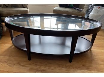 CHERRY WOOD TWO-TIER COFFEE TABLE WITH GLASS TOP - Delivery Available