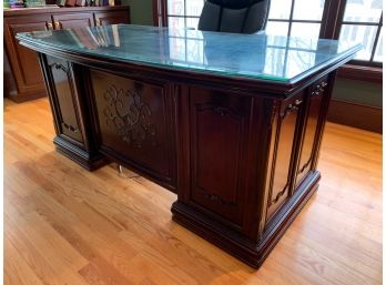 CUSTOM NINE DRAWER ROSEWOOD CEO OFFICE PARTNERS DESK WITH GLASS TOP -Delivery Available