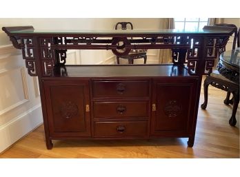 CHINOISERIE CARVED ROSEWOOD TWO-TIERED BUFFET BAR SERVER SIDEBOARD - Delivery Available