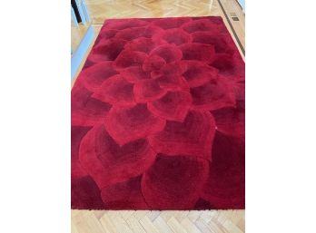 VIBRANT HANDMADE  RED ROSE WOOL RUG 107' X 72'- Delivery Available