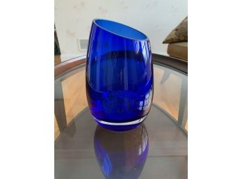 SIGNED COBALT BLUE GLASS VASE BY MACNOR NORWAY