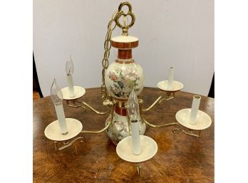 CHINOISERIE STYLE 6 ARM PORCELAIN CHANDELIER WITH PEACOCKS - Delivery Available