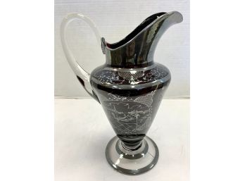 VINTAGE AMETHYST GLASS WITH SILVER OVERLAY PITCHER