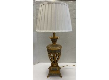 FRENCH LOUIS XVI DECORATIVE GOLD URN LAMP  WITH PLEATED SHADE