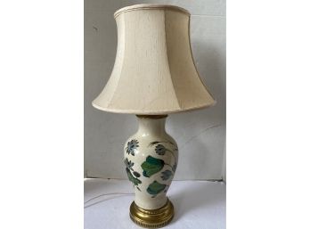 VINTAGE FRENCH CREAM PORCELAIN FLORAL PATTERNED LAMP WITH SHADE