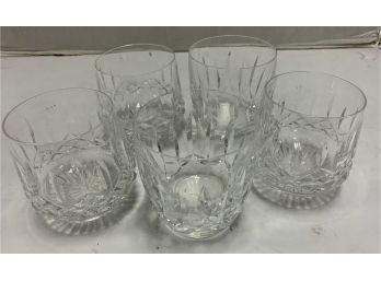 SIGNED WATERFORD SET OF FIVE SCOTCH WHISKEY TUMBLERS GLASSES