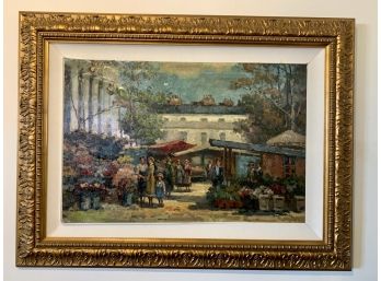 LARGE ORIGINAL SIGNED FRENCH MARKET STREET SCENE OIL PAINTING BY J. BACHE
