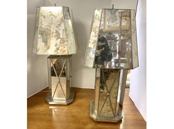 PAIR OF MATCHING LILLIAN AUGUST CONTEMPORARY MIRRORED LAMPS