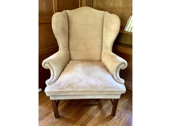 Rare Sought After Signed Ralph Lauren Suede Leather Nailhead Wingback Chair