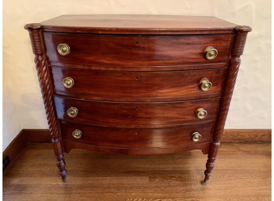 Antique Mahogany Four Drawer Bow Front Dresser Chest Commode