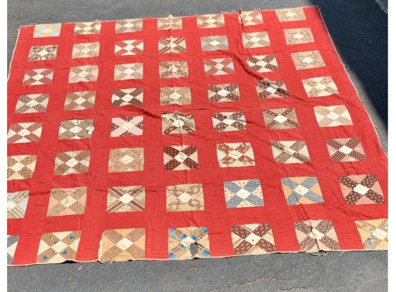 Antique Red Patchwork Quilt 80' By 74' Circa 1861