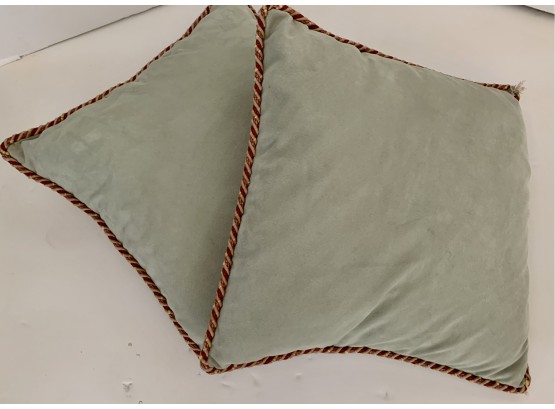 Pair Of Luxurious Sage Green Velvet Pillows