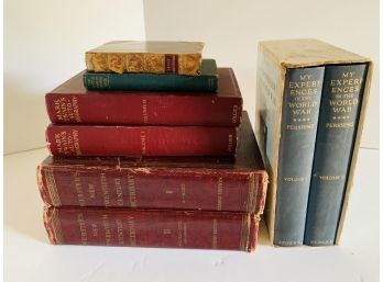 Lot Of Eight Assorted Old Books, Dictionaries, Mark Twain