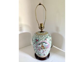 Magnificent Asian Porcelain Ginger Jar Lamp With Jade Finial