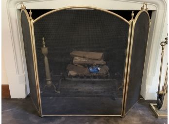 Vintage Fireplace Brass And Metal Expandable Screen