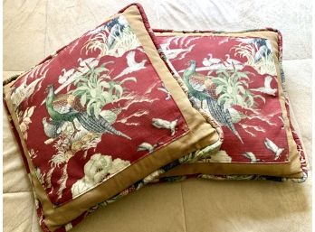 Luxurious Pair Of Red Cotton Pillows With Duck Print