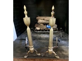 Vintage Pair Of Matching Brass Fireplace Andirons