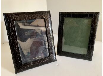 Luxurious Pair Of Lux Bond & Green Genuine Leather Picture Frames