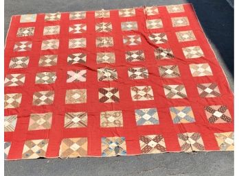 Antique Red Patchwork Quilt 80' By 74' Circa 1861