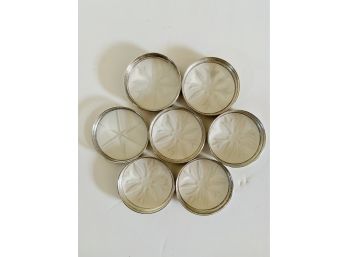 Vintage Sterling And Crystal Inlay Etched Coasters -set Of 7