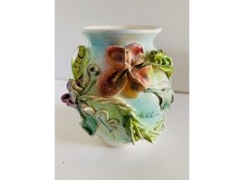Art Pottery Floral Vase Signed Lark Elizabeth Rodriguez