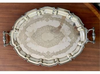 Antique Large EPNS Silverplate Tray With Handles And Scalloped Edges 1862