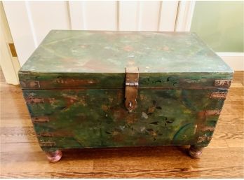 Antique Hand Painted Storage Trunk Box Table